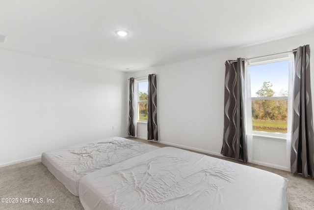 bedroom featuring light carpet