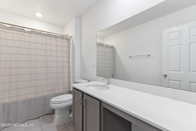 bathroom featuring tile patterned floors, vanity, and toilet