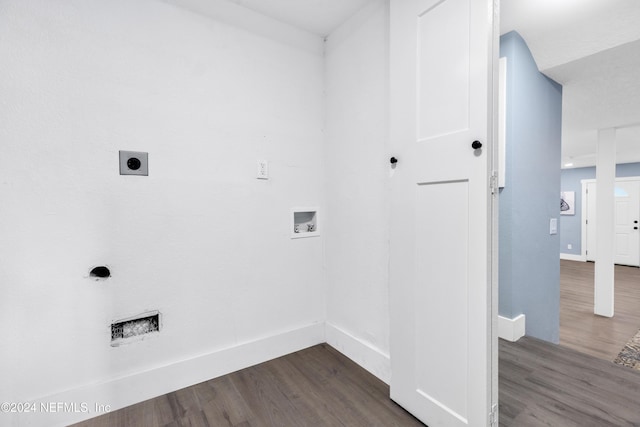 laundry room featuring electric dryer hookup, dark hardwood / wood-style flooring, and washer hookup