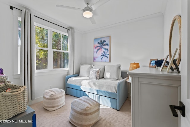 bedroom with carpet flooring and ceiling fan