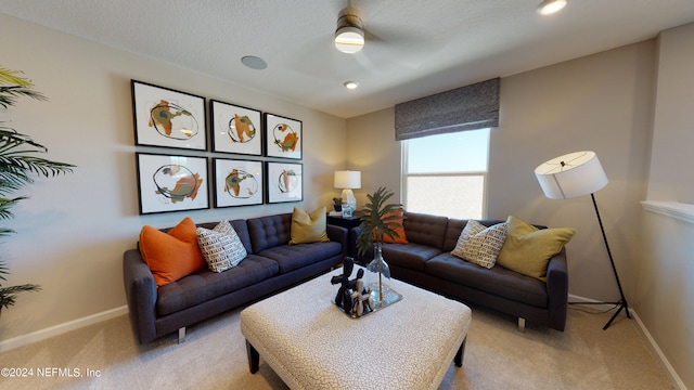 living room featuring light colored carpet