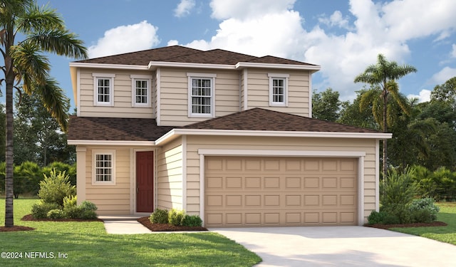 view of front of house featuring a garage and a front yard