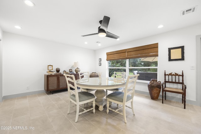 dining area featuring ceiling fan