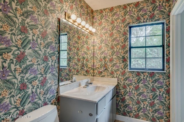 bathroom featuring vanity, toilet, and plenty of natural light