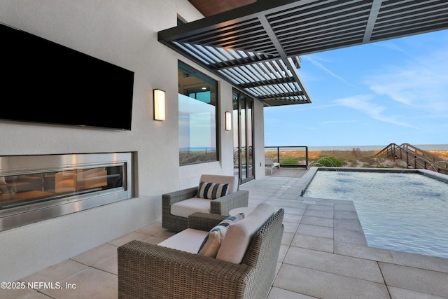 view of patio featuring pool water feature and an outdoor living space