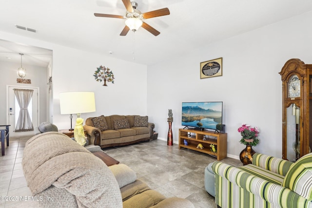 living room featuring ceiling fan