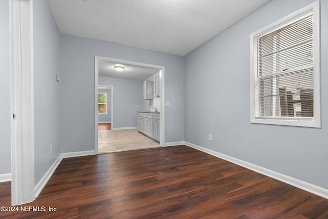 spare room with wood-type flooring and a textured ceiling