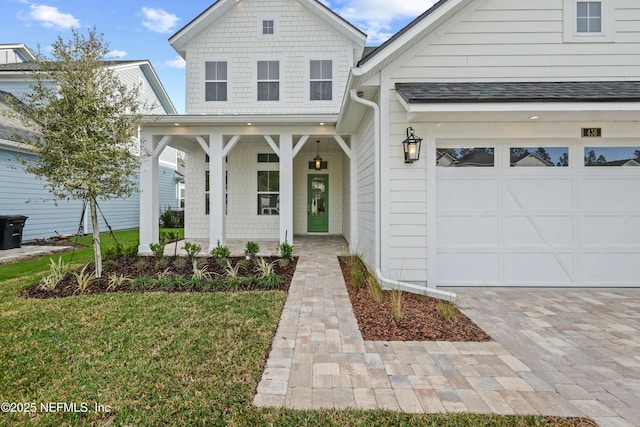 view of front of property featuring covered porch and a front yard