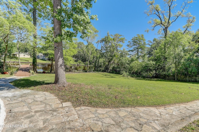 view of yard with a water view