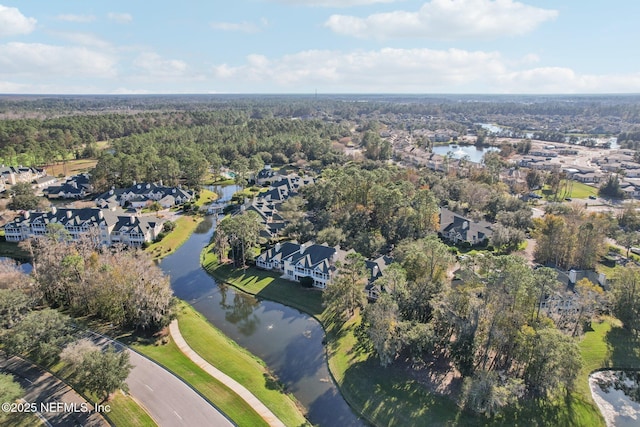 aerial view with a water view