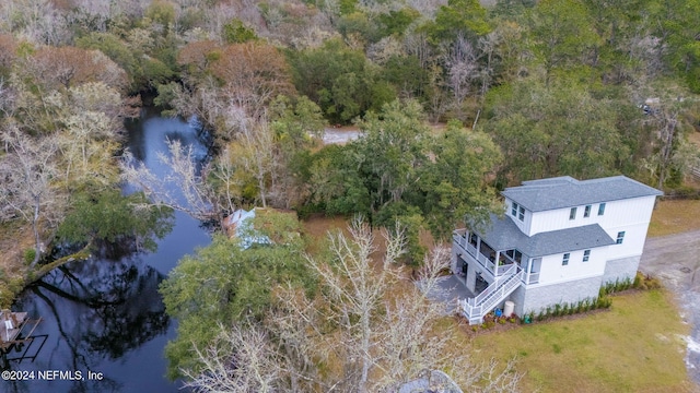 aerial view featuring a water view