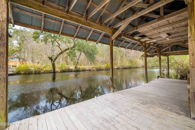 view of dock with a water view