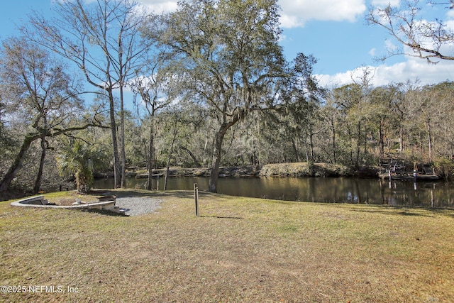 view of yard with a water view