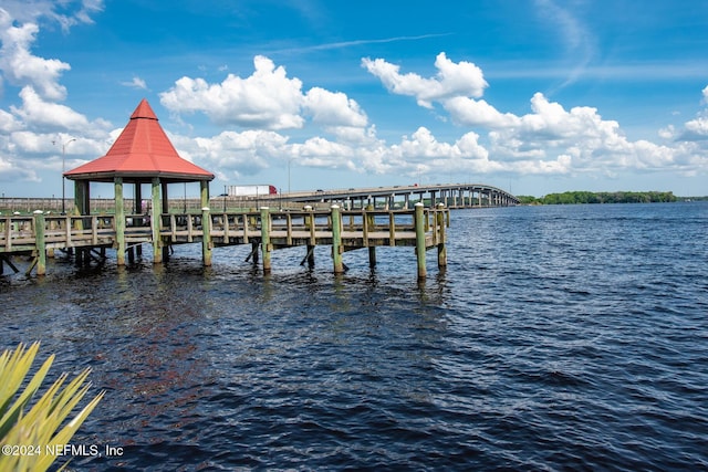 view of dock with a water view