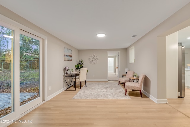 living area with light hardwood / wood-style flooring and plenty of natural light