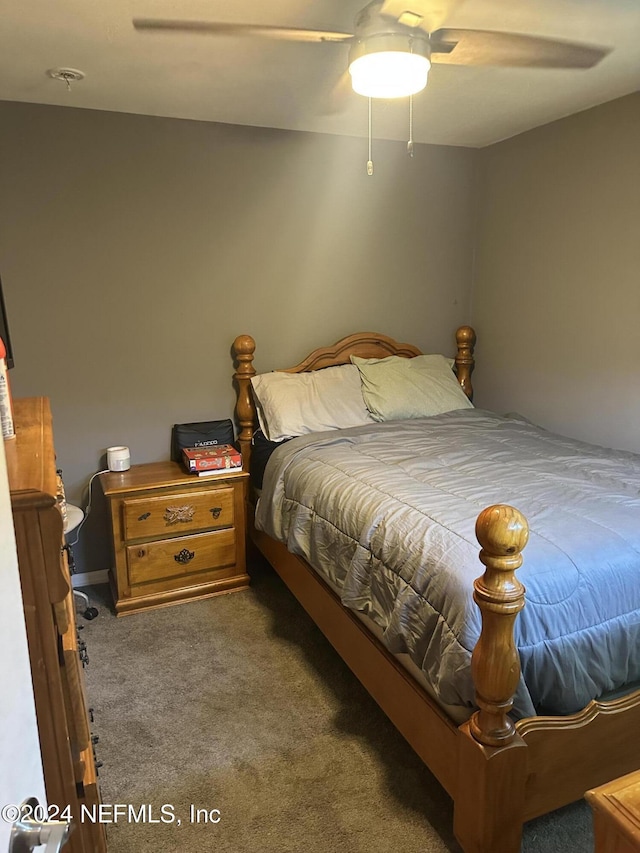 bedroom featuring carpet flooring and ceiling fan