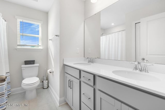 bathroom with tile patterned floors, vanity, and toilet