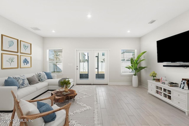 living room with light wood-type flooring