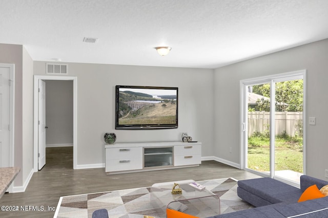 living room featuring dark wood-type flooring