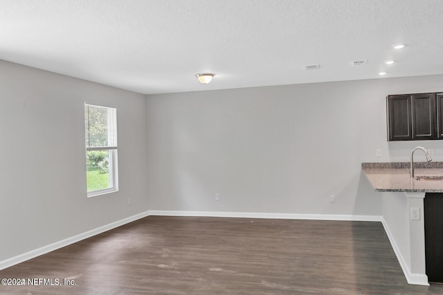 interior space with dark hardwood / wood-style flooring and sink