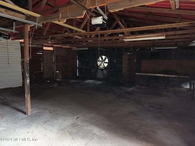 garage with a garage door opener