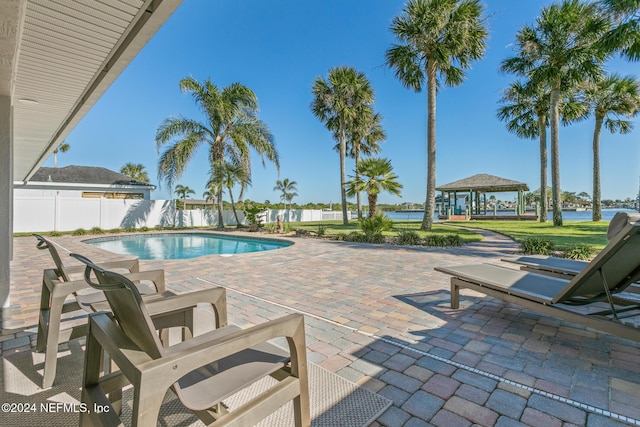 view of pool with a gazebo and a patio area