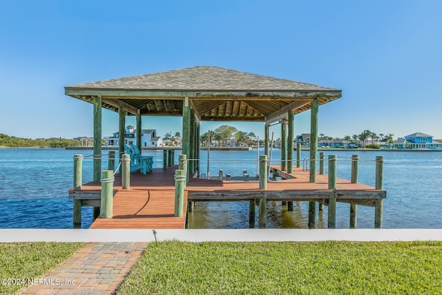 view of dock featuring a water view