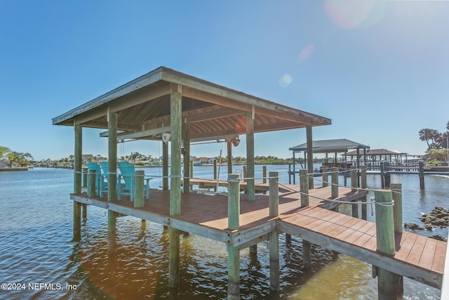 dock area featuring a water view