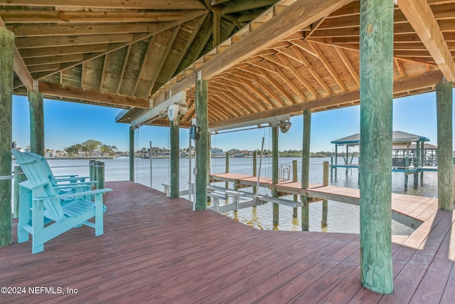 view of dock with a water view