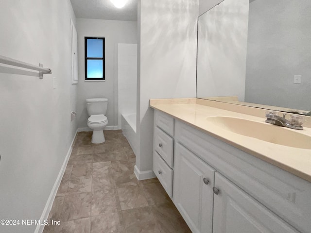 full bathroom with shower / tub combination, vanity, and toilet