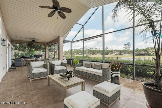 view of patio with a lanai and an outdoor hangout area