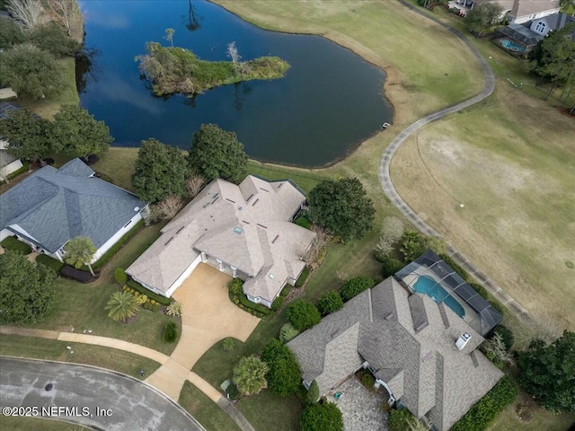 aerial view with a water view