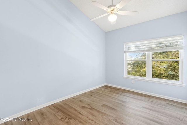 unfurnished room with ceiling fan and light hardwood / wood-style floors