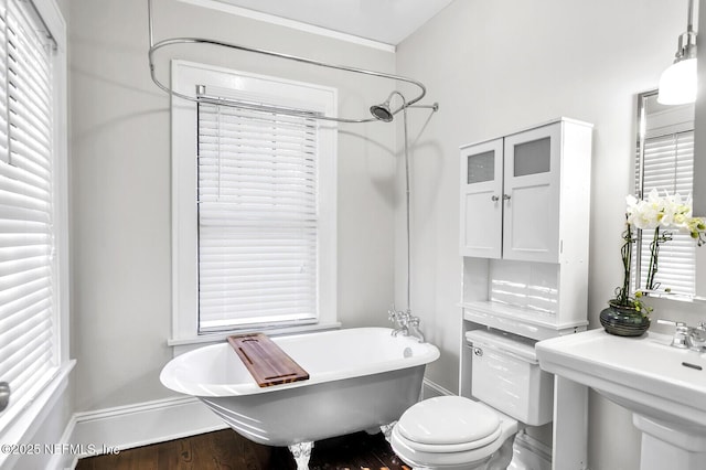 bathroom featuring hardwood / wood-style flooring, toilet, and sink