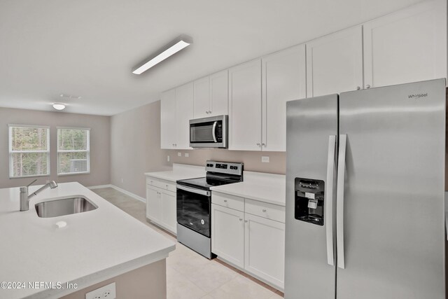 kitchen featuring sink, white cabinets, and stainless steel appliances