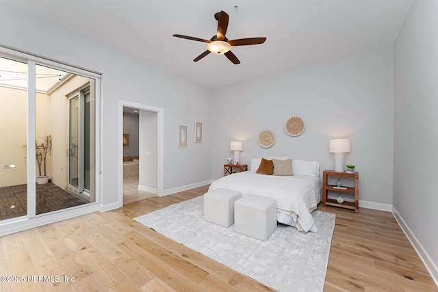 bedroom featuring ceiling fan and light hardwood / wood-style flooring