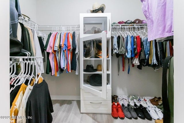 walk in closet with light wood-type flooring