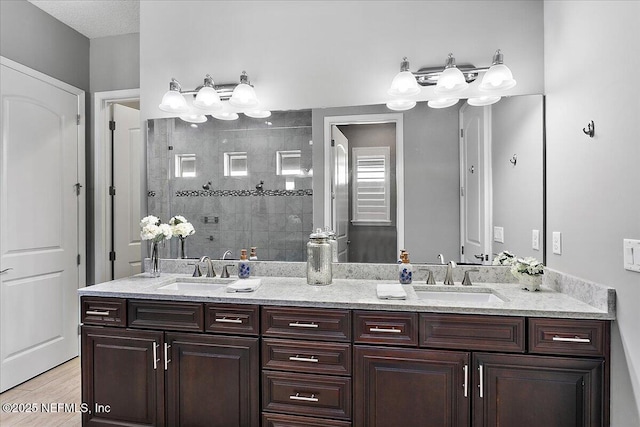 bathroom featuring vanity and walk in shower