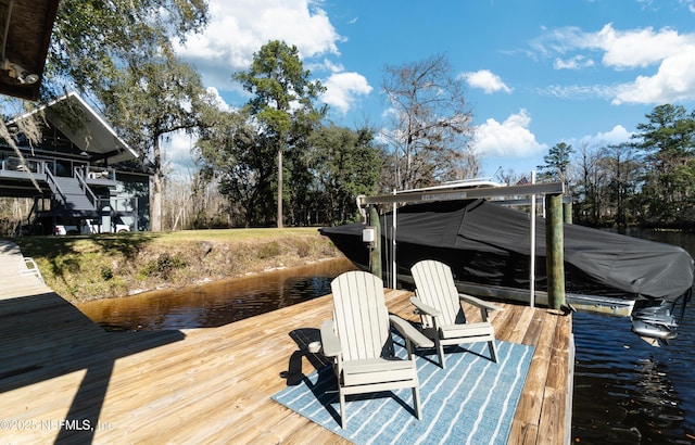 dock area featuring a water view