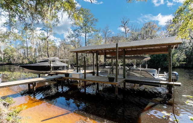 view of dock with a water view