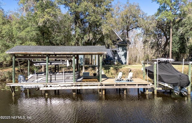 dock area featuring a water view