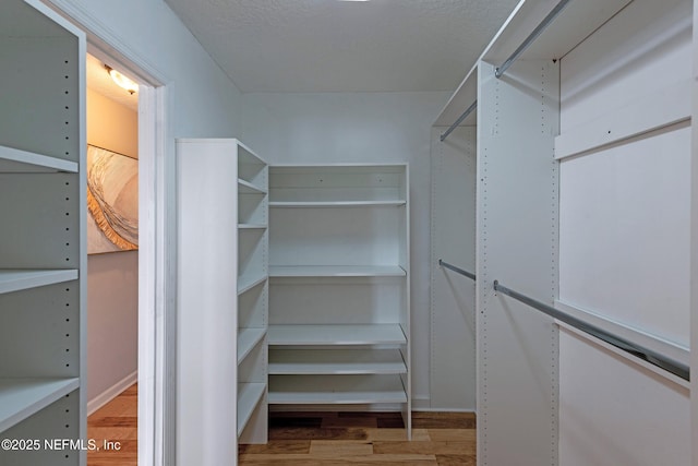 walk in closet with hardwood / wood-style floors