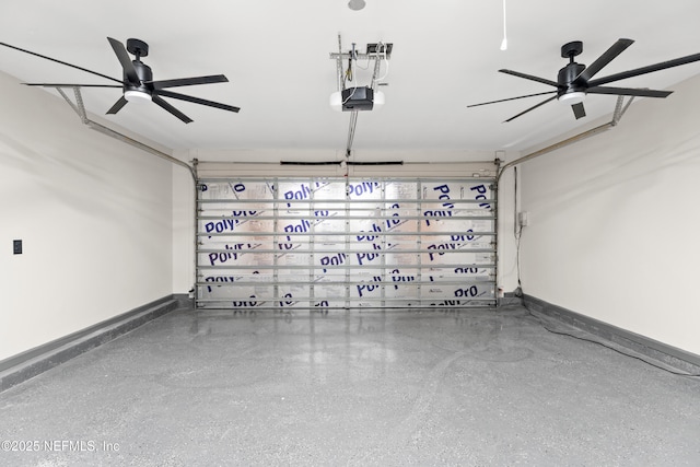 garage featuring a garage door opener and ceiling fan