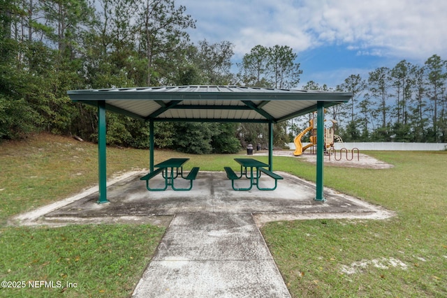 surrounding community with a gazebo, a playground, and a lawn