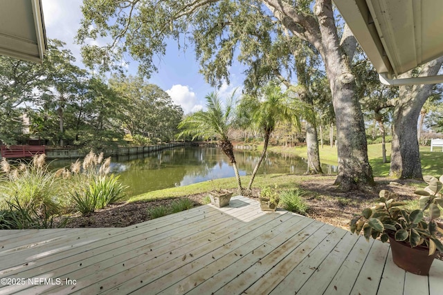 deck with a water view