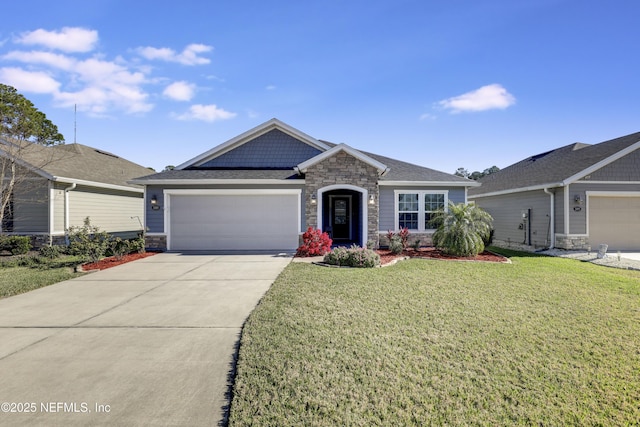 view of front of house featuring a garage and a front lawn