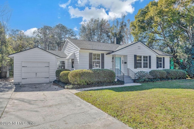 ranch-style home with a front lawn