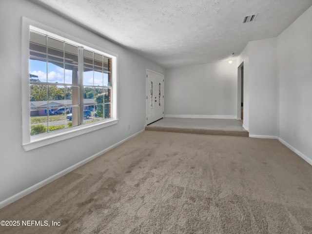 spare room with carpet flooring and a textured ceiling