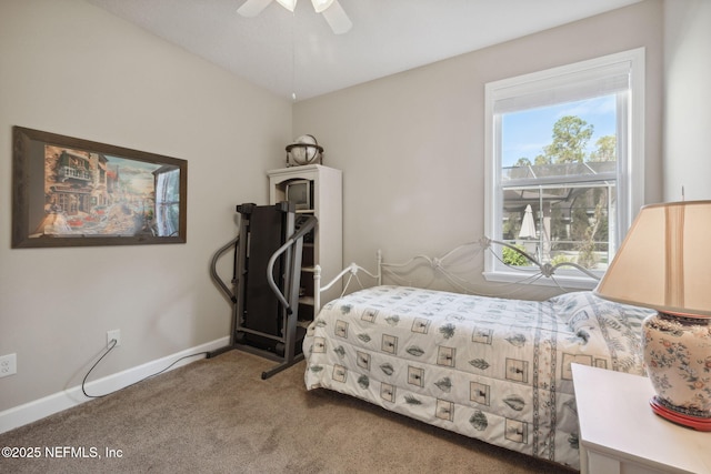 bedroom featuring ceiling fan and carpet floors