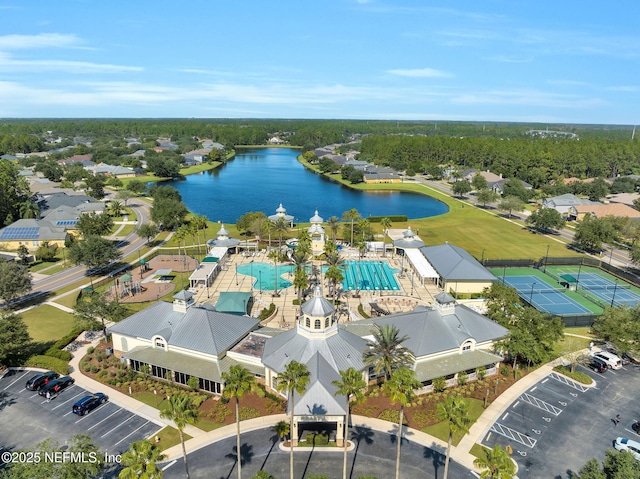 bird's eye view featuring a water view